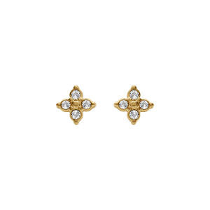 BOUCLES D'OREILLES TIGE ACIER DORÉ FLEUR OXYDES BLANCS