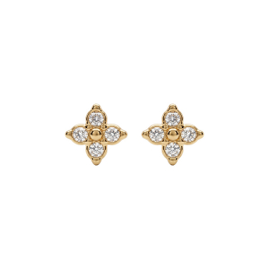 BOUCLES D'OREILLES TIGE ACIER DORÉ FLEUR OXYDES BLANCS