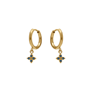 CRÉOLES ACIER DORÉ LISSES ARTICULÉES PAMPILLE FLEUR OXYDES BLEU
