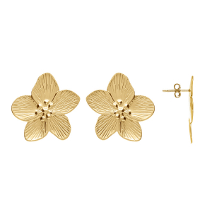 BOUCLES D'OREILLES TIGE ACIER DORÉ FLEUR 30MM