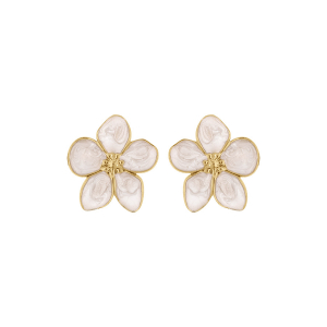 BOUCLES D'OREILLES TIGE ACIER DORÉ STELLA MIA NACRÉ BLANC FLEUR 30MM