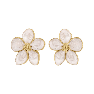 BOUCLES D'OREILLES TIGE ACIER DORÉ STELLA MIA NACRÉ BLANC FLEUR 30MM