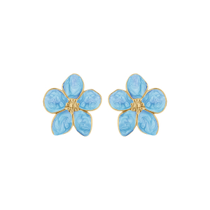 BOUCLES D'OREILLES TIGE ACIER DORÉ STELLA MIA NACRÉ BLEU CIEL FLEUR 30MM