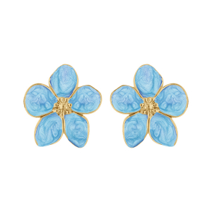BOUCLES D'OREILLES TIGE ACIER DORÉ STELLA MIA NACRÉ BLEU CIEL FLEUR 30MM