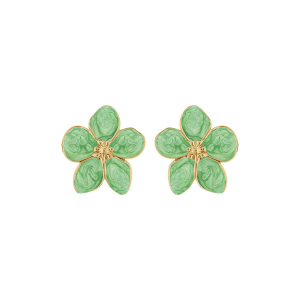 BOUCLES D'OREILLES TIGE ACIER DORÉ STELLA MIA NACRÉ VERT FLEUR 30MM