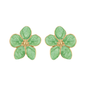 BOUCLES D'OREILLES TIGE ACIER DORÉ STELLA MIA NACRÉ VERT FLEUR 30MM