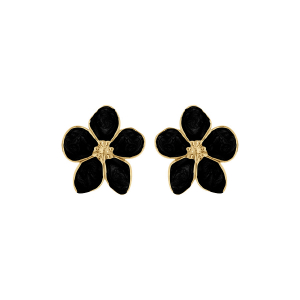 BOUCLES D'OREILLES TIGE ACIER DORÉ STELLA MIA NACRÉ NOIR FLEUR 30MM