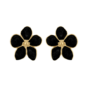 BOUCLES D'OREILLES TIGE ACIER DORÉ STELLA MIA NACRÉ NOIR FLEUR 30MM