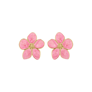 BOUCLES D'OREILLES TIGE ACIER DORÉ STELLA MIA NACRÉ ROSE FLEUR 30MM