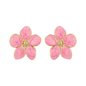 BOUCLES D'OREILLES TIGE ACIER DORÉ STELLA MIA NACRÉ ROSE FLEUR 30MM