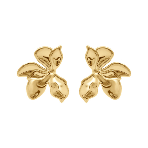 BOUCLES D'OREILLES TIGE ACIER DORÉ FLEUR 40MM X 26MM