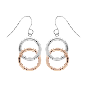 BOUCLES D'OREILLES ACIER CROCHET PENDANTE DOUBLE CERCLE AVEC PVD ROSE
