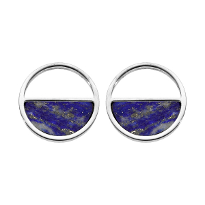 BOUCLES D'OREILLES TIGE ACIER CERCLE LAPIS LAZULI VÉRITABLE