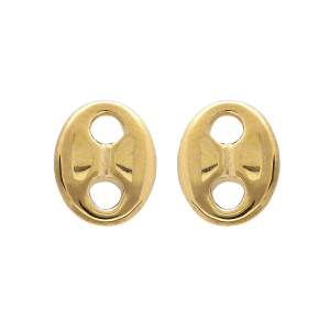 BOUCLES D'OREILLES TIGE ACIER ET PVD DORÉ MAILLE GRAIN DE CAFE MASSIVE 10*8MM