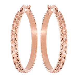 CREOLES ACIER ET PVD ROSE MARTELÉE DIAM 33MM