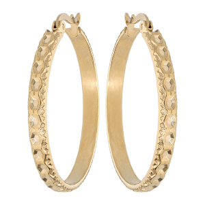 CRÉOLES ACIER ET PVD JAUNE MARTELÉE DIAM 33MM