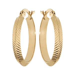 CRÉOLES ACIER ET PVD JAUNE DIAMANTÉE STRIÉE DIAM 21MM