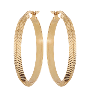 CRÉOLES ACIER ET PVD JAUNE DIAMANTÉE STRIÉE DIAM 30MM