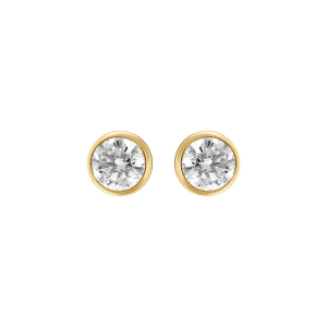 BOUCLES D'OREILLES TIGE ACIER ET PVD DORÉ RONDE OXYDE BLANC