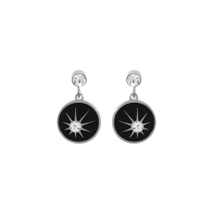 BOUCLES D'OREILLES TIGE ACIER RONDELLE RÉSINE NOIRE ET 1 OXYDE BLANC ETOILÉ