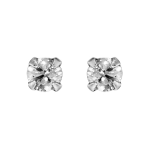 BOUCLES D'OREILLES TIGE ACIER CHIRURGICAL PIERRE RONDE BLANCHE SYNTHETIQUE 3MM SERTI 4 GRIFFES