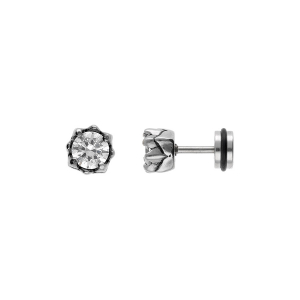 BOUCLES D'OREILLES TIGE ACIER OXYDE BLANC SERTI  5MM SYSTEME VISSÉ