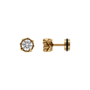 BOUCLES D'OREILLES TIGE ACIER ET PVD DORÉ OXYDE BLANC SERTI  5MM SYSTEME VISSÉ