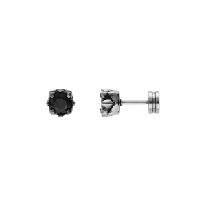 BOUCLES D'OREILLES TIGE ACIER OXYDE NOIR SERTI  5MM  SYSTEME VISSÉ