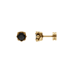 BOUCLES D'OREILLES TIGE ACIER ET PVD DORÉ  OXYDE NOIR SERTI  5MM SYSTEME VISSÉ
