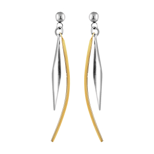 BOUCLES D'OREILLES TIGE ACIER BAGUETTE EN ARC AVEC PLAQUETTE LOSANGE 2 TONS PDV JAUNE