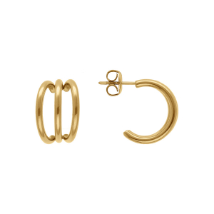 CRÉOLES ACIER DORÉ 3 RANGS  LARGEUR 10 X HAUTEUR 17MM