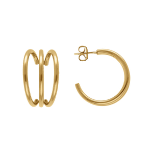 CRÉOLES ACIER DORÉ 3 RANS LARGEUR 15MM X HAUTEUR 25MM