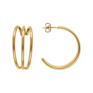 CRÉOLES ACIER DORÉ 3 RANGS ECARTÉS LARG 13MM X HAUT 32MM