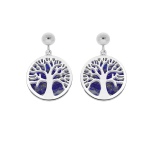 BOUCLES D'OREILLES TIGE ACIER CERCLE LAPIS LAZULI VÉRITABLE