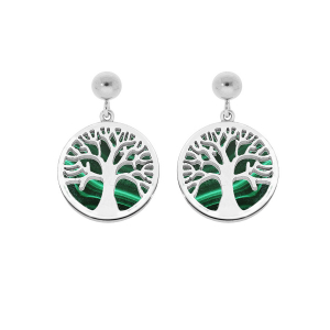 BOUCLES D'OREILLES TIGE ACIER CERCLE MALACHITE VÉRITABLE