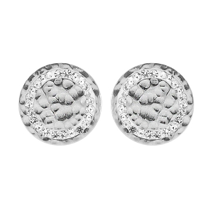 BOUCLES D'OREILLES TIGE ACIER PASTILLE OXYDES BLANCS SERTIS