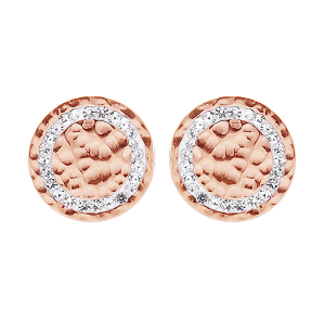 BOUCLES D'OREILLES TIGE ACIER ET PVD ROSE PASTILLE OXYDES BLANCS SERTIS
