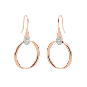 BOUCLES D'OREILLES CROCHET ACIER ET PVD ROSE CERCLE