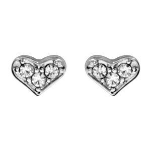 BOUCLES D'OREILLES TIGE ACIER CHIRURGICAL COEUR OXYDES BLANCS SERTIS