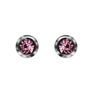 BOUCLES D'OREILLES TIGE ACIER CHIRURGICAL CLOU 3MM PIERRE SYNTHETIQUE ROSE SERTI CLOS