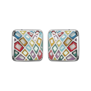 BOUCLES D'OREILLES TIGE ACIER STELLA MIA CARRE COULEUR PASTEL AVEC NACRE