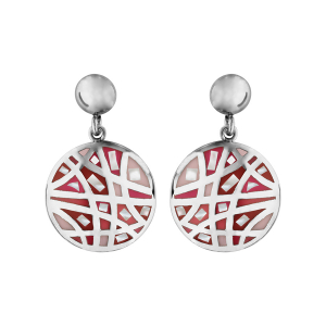 BOUCLES D'OREILLES TIGE ACIER STELLA MIA RONDE PENDANTE MOTIF ROND BOMBE DEGRADE ROSE AVEC NACRE