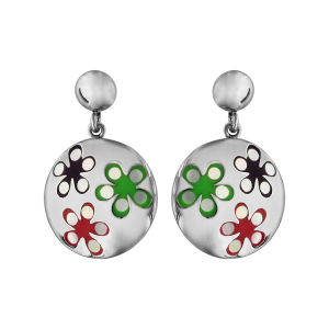 BOUCLES D'OREILLES TIGE ACIER STELLA MIA PENDANTE RONDE MOTIF 3 FLEURS AVEC NACRE