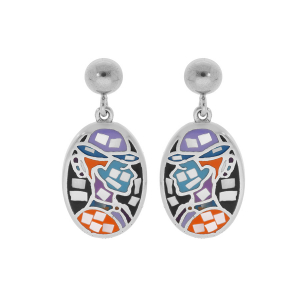BOUCLES D'OREILLES TIGE ACIER STELLA MIA OVALE VISAGE MULTI COULEURS ET NACRE