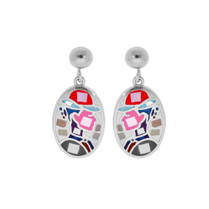 BOUCLES D'OREILLES TIGE ACIER STELLA MIA OVALE VISAGE MULTI COULEURS ROSE ET VIOLET AVEC NACRE
