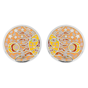 BOUCLES D'OREILLES TIGE ACIER STELLA MIA RONDE SOLEIL JAUNE ORANGÉ AVEC NACRE