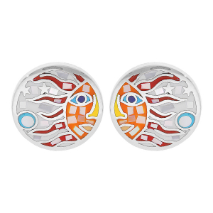 BOUCLES D'OREILLES TIGE ACIER STELLA MIA RONDE SOLEIL MULTICOULEUR AVEC NACRE