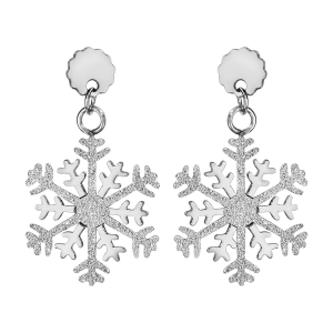 BOUCLES D'OREILLES TIGE ACIER FLOCON DE NEIGE EFFET GIVRE ET BRILLANT