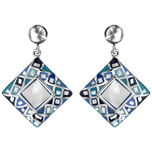 BOUCLES D'OREILLES TIGE ACIER CARRÉ STELLA MIA DEGRADE DE BLEU ET NACRE BLANCHE