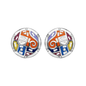 BOUCLES D'OREILLES TIGE ACIER RONDE STELLA MIA MULTI COULEUR ET NACRE BLANCHE